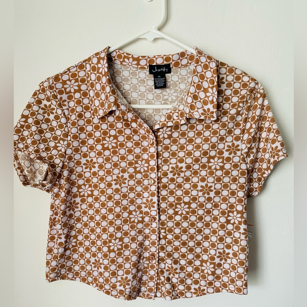 Justify Girls Polo Hanky Hem Tee Checker Floral Size - XL